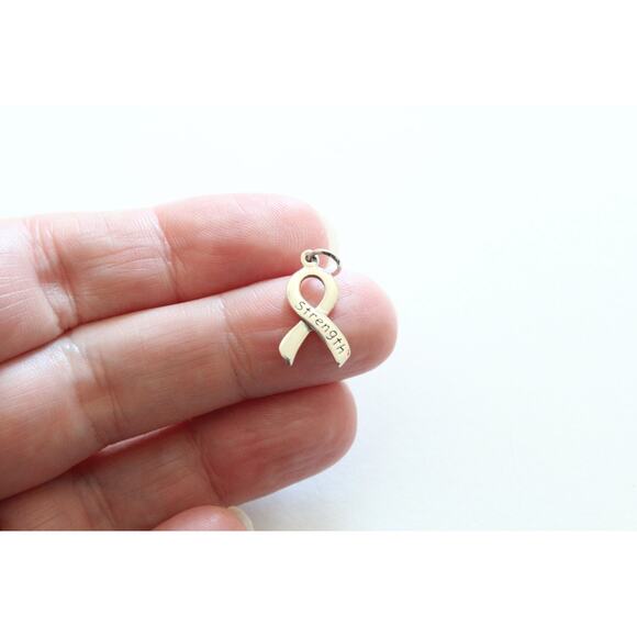 Sterling Silver Cancer Awareness Ribbon - Strength Charm - Picture 1 of 4
